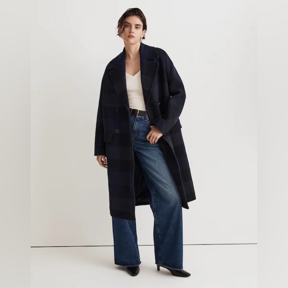 Madewell Women's 8 The Gianna Sara Mega Blue Plaid Wool Cashmere Blend Coat NWT